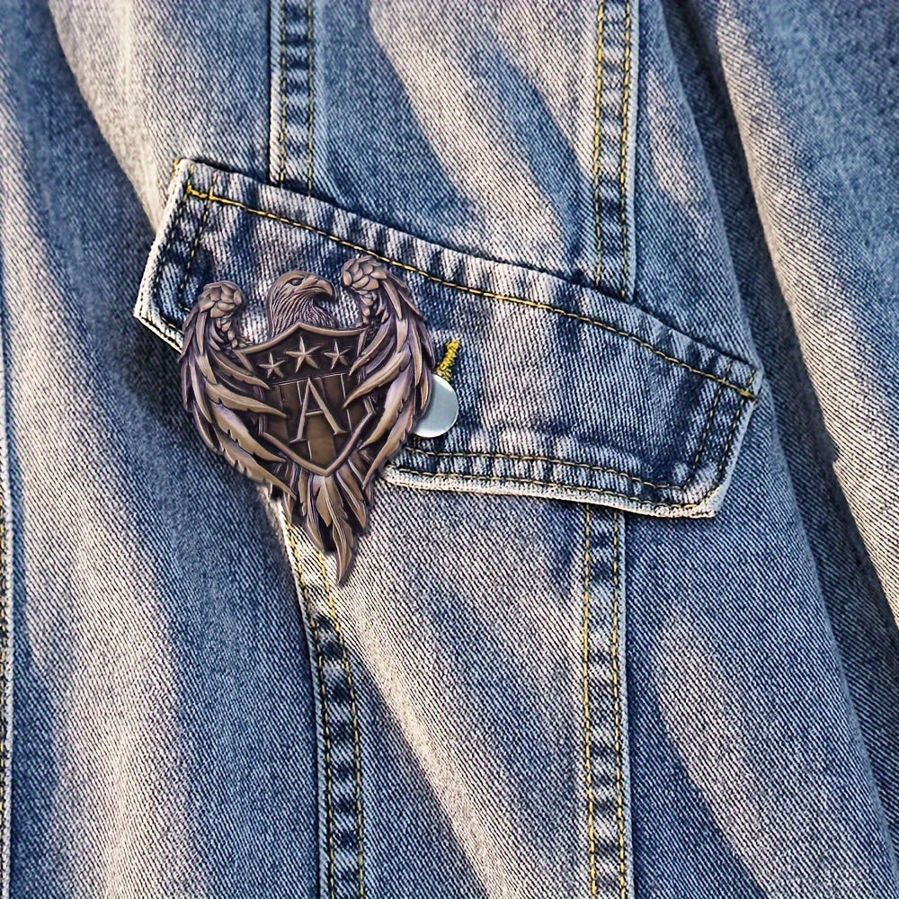 Vintage American Eagle Shield Badge Brooch - Patriotic "A" Collectible Pin