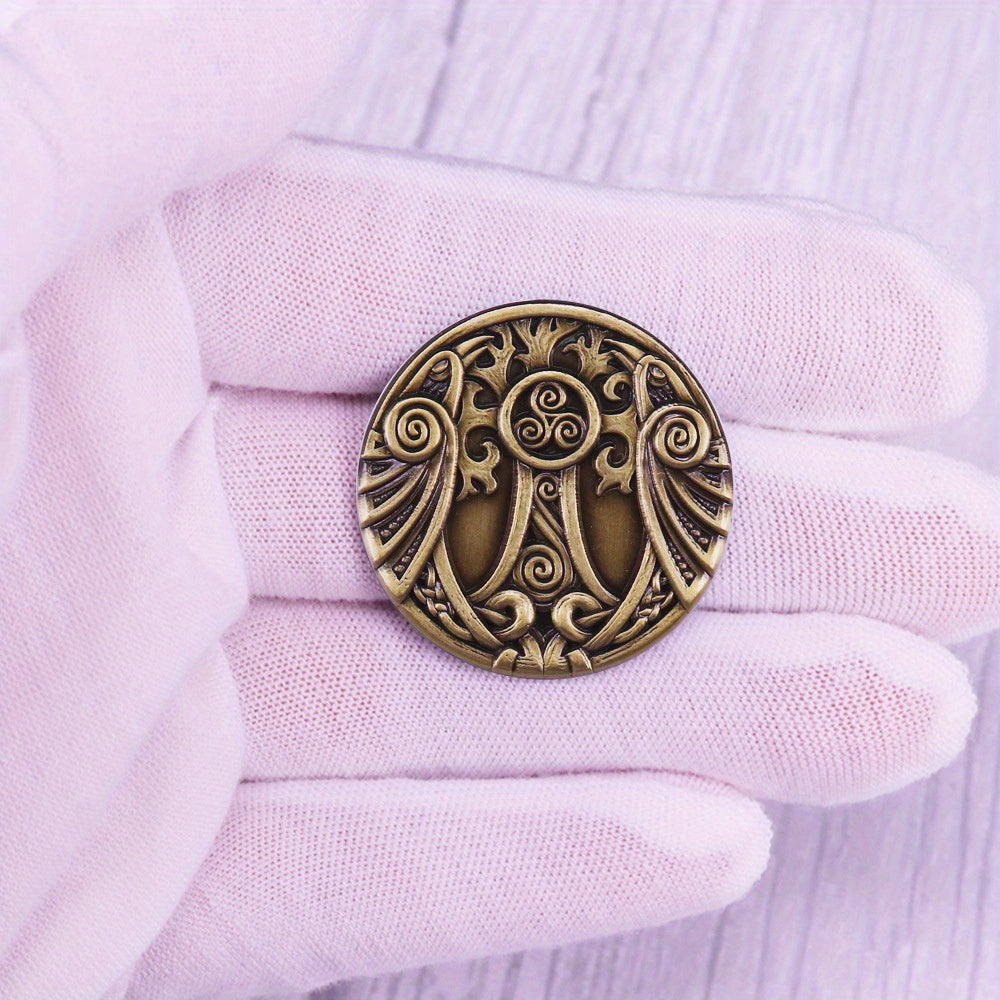 Vintage Celtic Raven Triskelion Brooch - Norse Viking Knotwork Collectible Pin