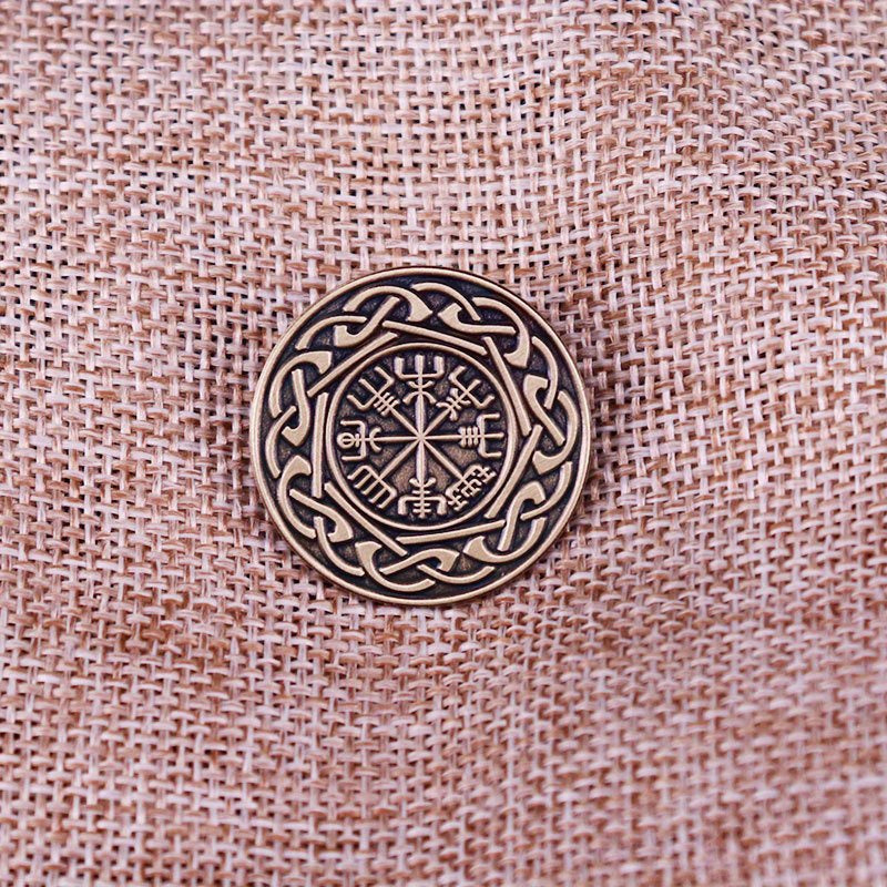 Vintage Viking Vegvísir Compass Brooch - Norse Protection Symbol Collectible Pin