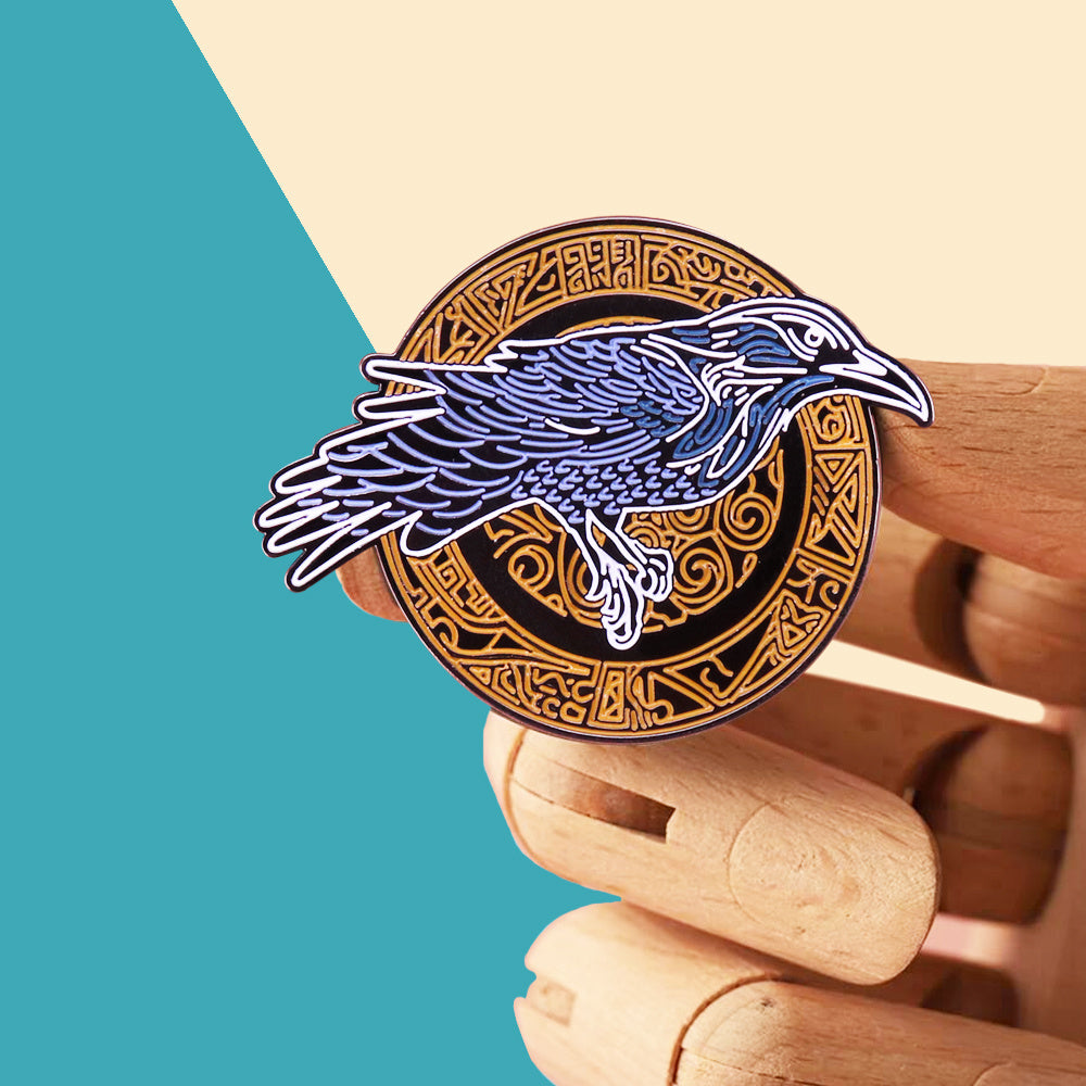 Blue Odin’s Raven Rune Brooch - Norse Viking Mystic Symbol Jewelry