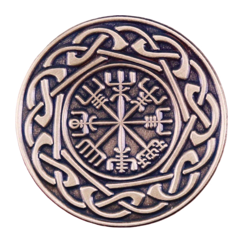 Vintage Viking Vegvísir Compass Brooch - Norse Protection Symbol Collectible Pin