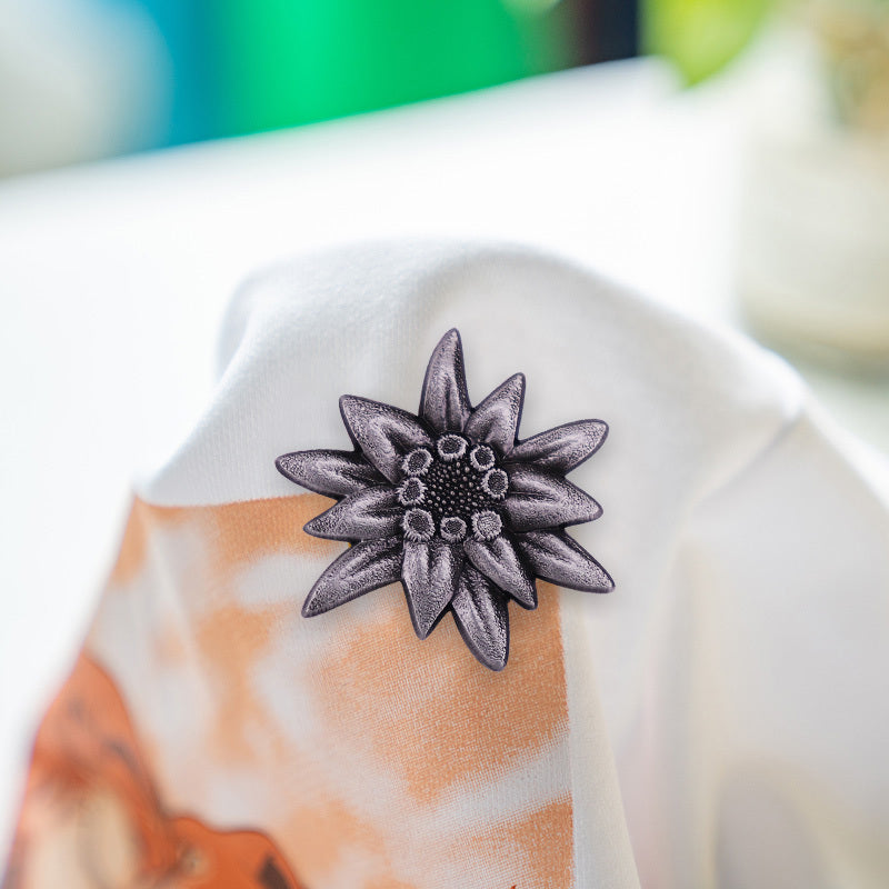 Antique Silver Edelweiss Mountain Troops Brooch - German Military Heritage Pin