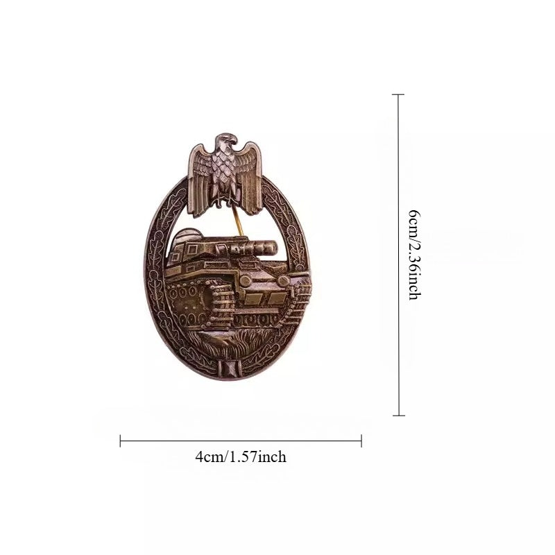 Antique Bronze German Tank Assault Badge Brooch - Panzer Troops Military Heritage Pin