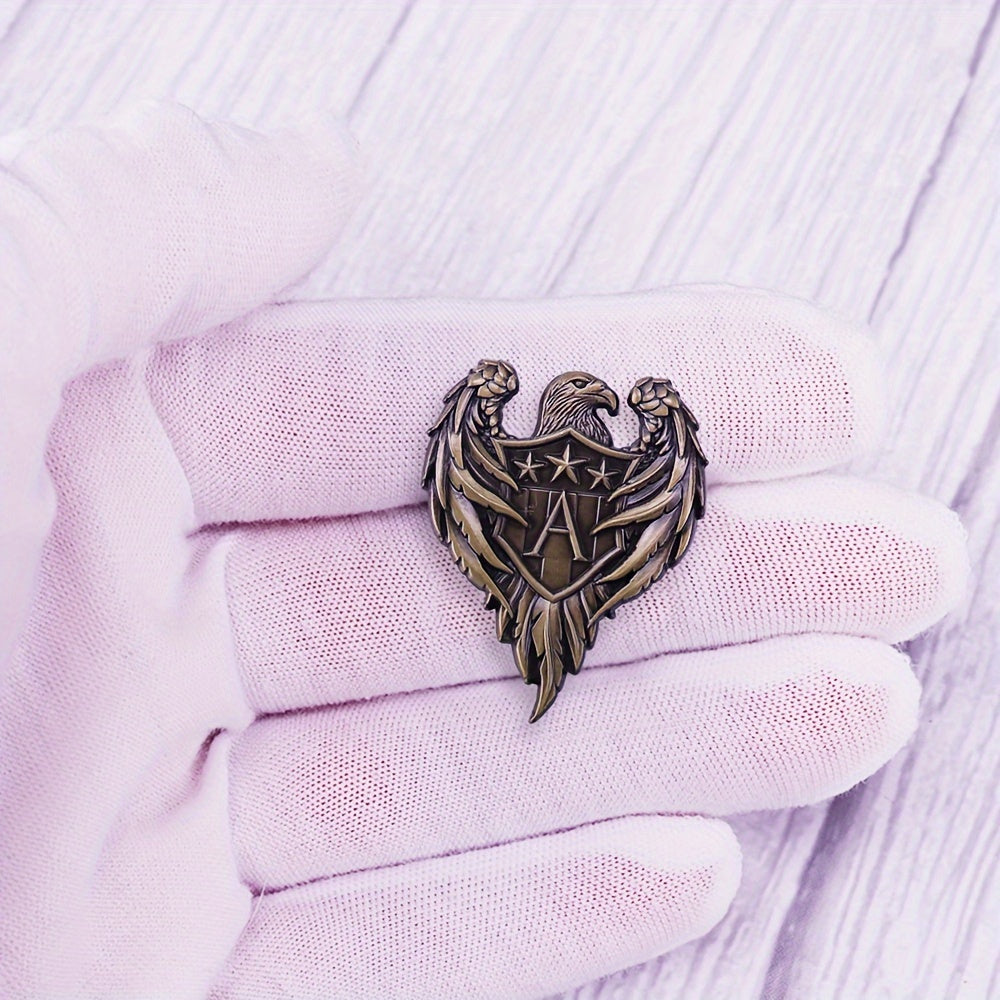 Vintage American Eagle Shield Badge Brooch - Patriotic "A" Collectible Pin