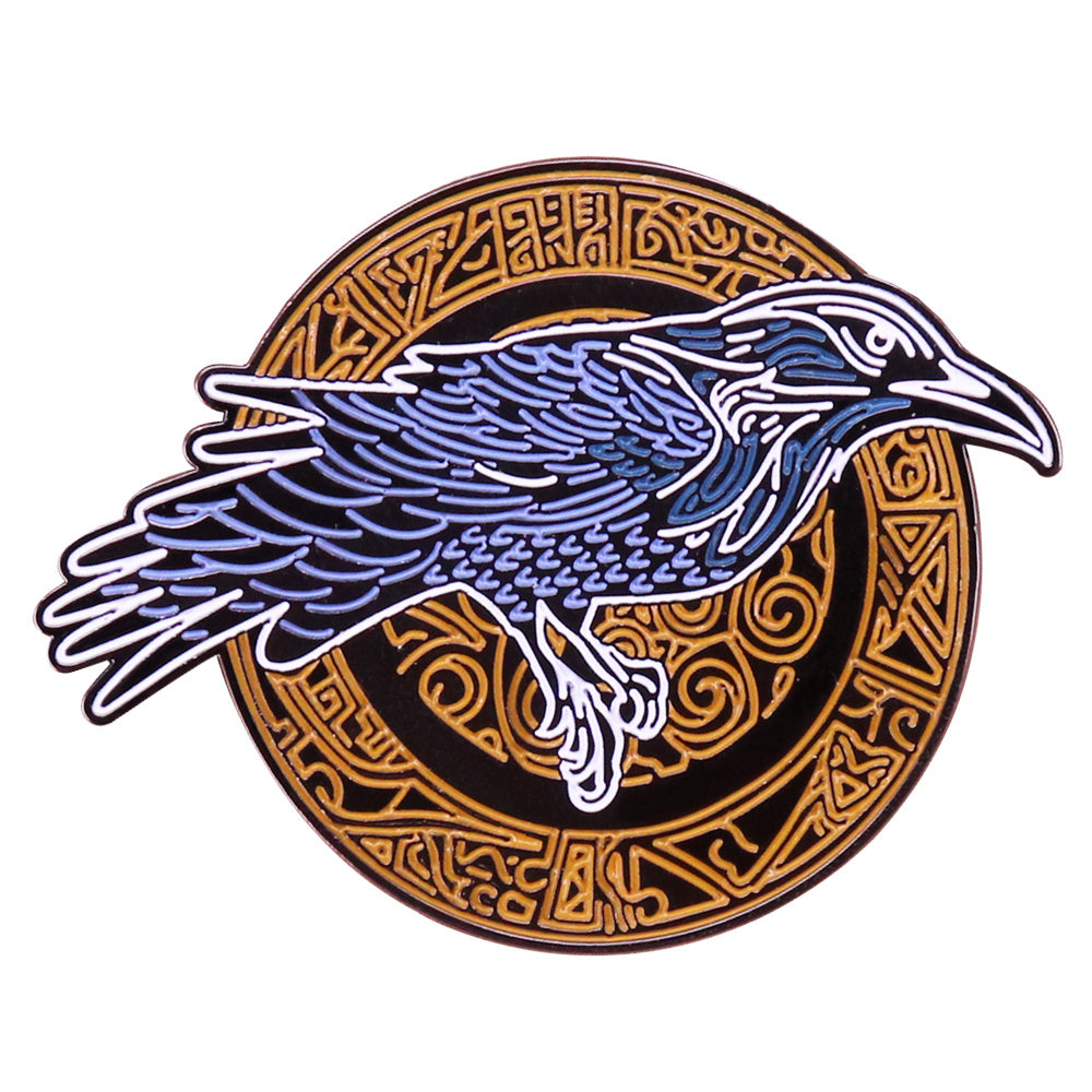 Blue Odin’s Raven Rune Brooch - Norse Viking Mystic Symbol Jewelry