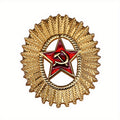 Gold Tone Soviet Red Star Hammer & Sickle Brooch - USSR Heritage Cap Badge Replica