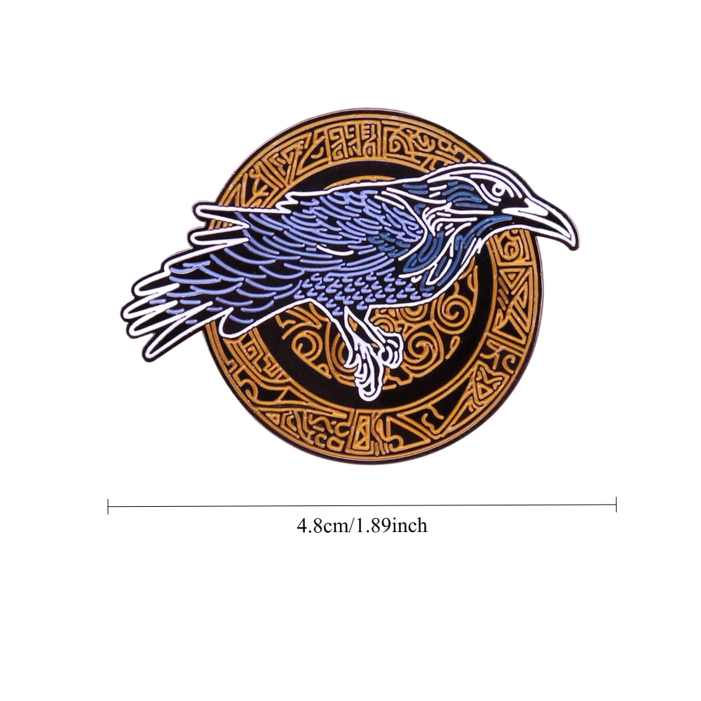 Blue Odin’s Raven Rune Brooch - Norse Viking Mystic Symbol Jewelry