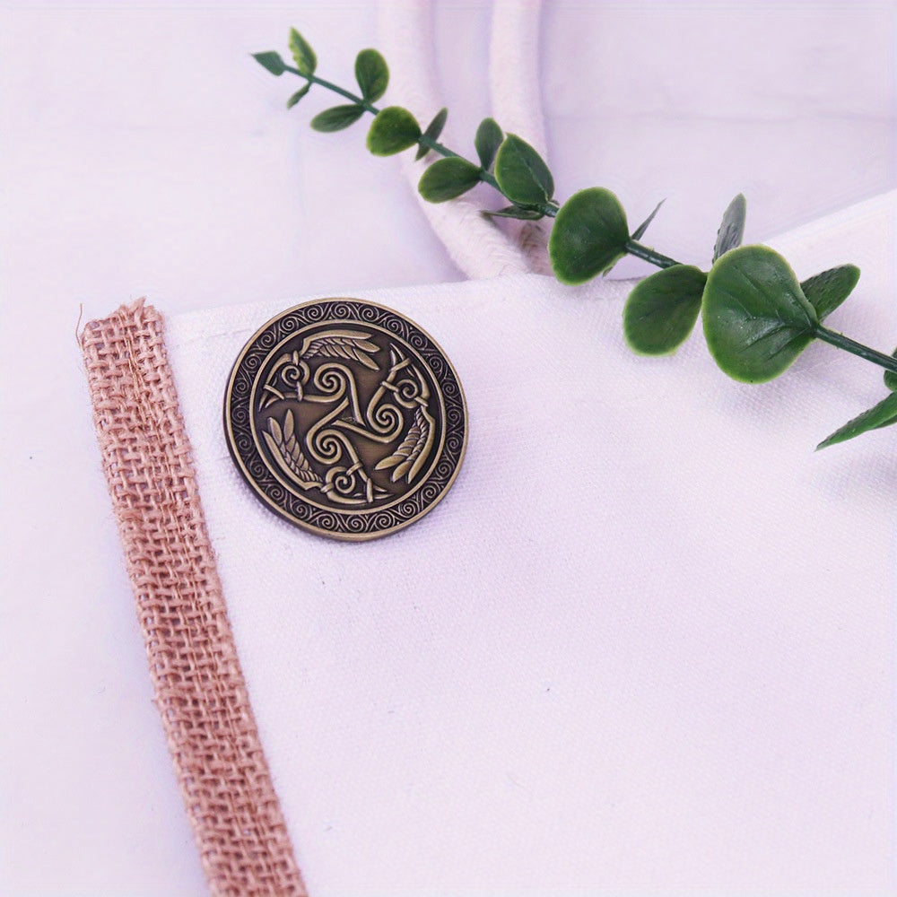 Antique Brass Odin’s Ravens Celtic Knot Brooch - Norse Viking Jewelry