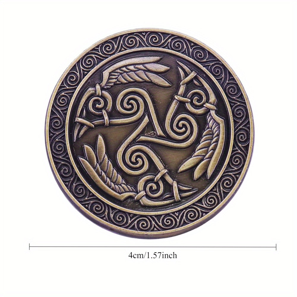 Antique Brass Odin’s Ravens Celtic Knot Brooch - Norse Viking Jewelry