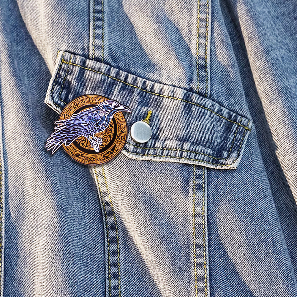 Blue Odin’s Raven Rune Brooch - Norse Viking Mystic Symbol Jewelry