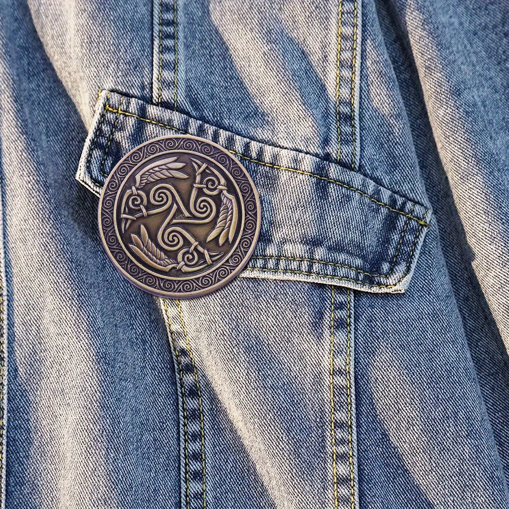 Antique Brass Odin’s Ravens Celtic Knot Brooch - Norse Viking Jewelry