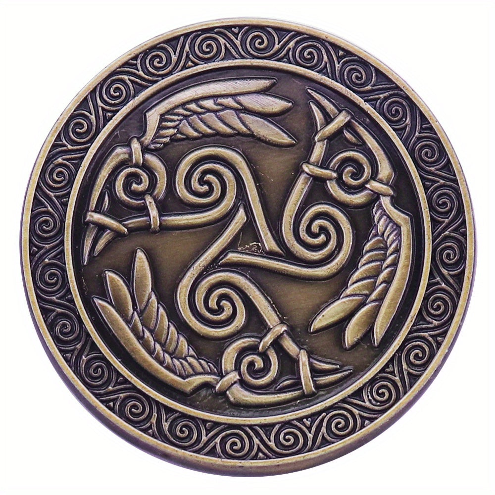 Antique Brass Odin’s Ravens Celtic Knot Brooch - Norse Viking Jewelry