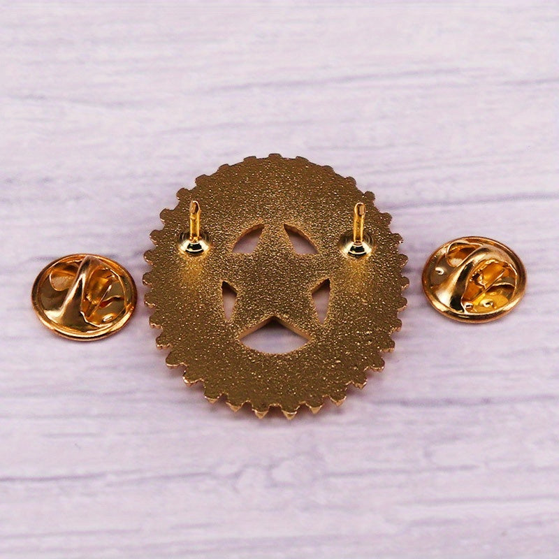 Gold Tone Soviet Red Star Hammer & Sickle Brooch - USSR Heritage Cap Badge Replica