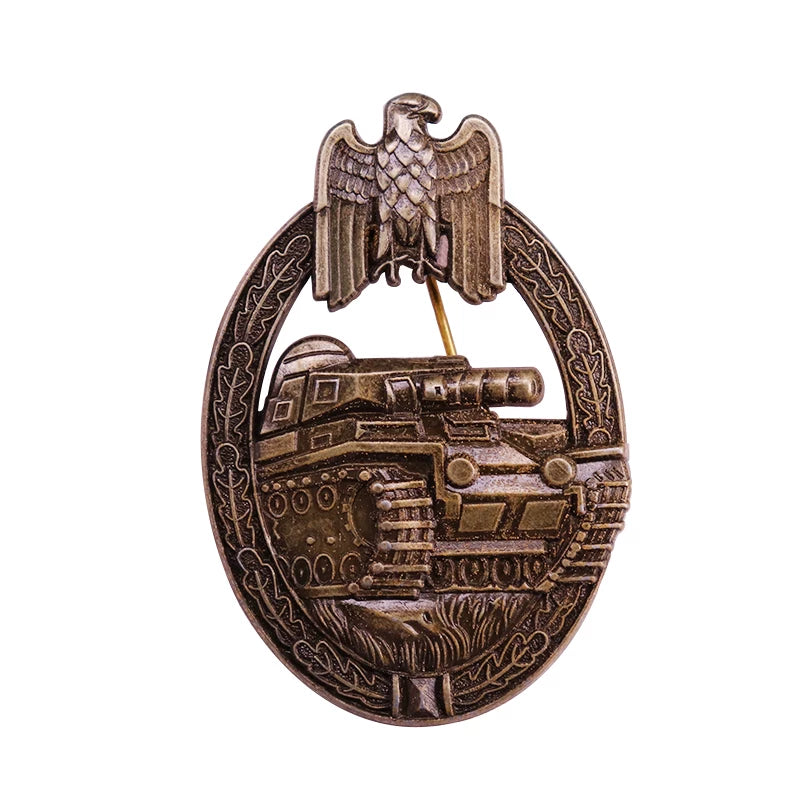 Antique Bronze German Tank Assault Badge Brooch - Panzer Troops Military Heritage Pin