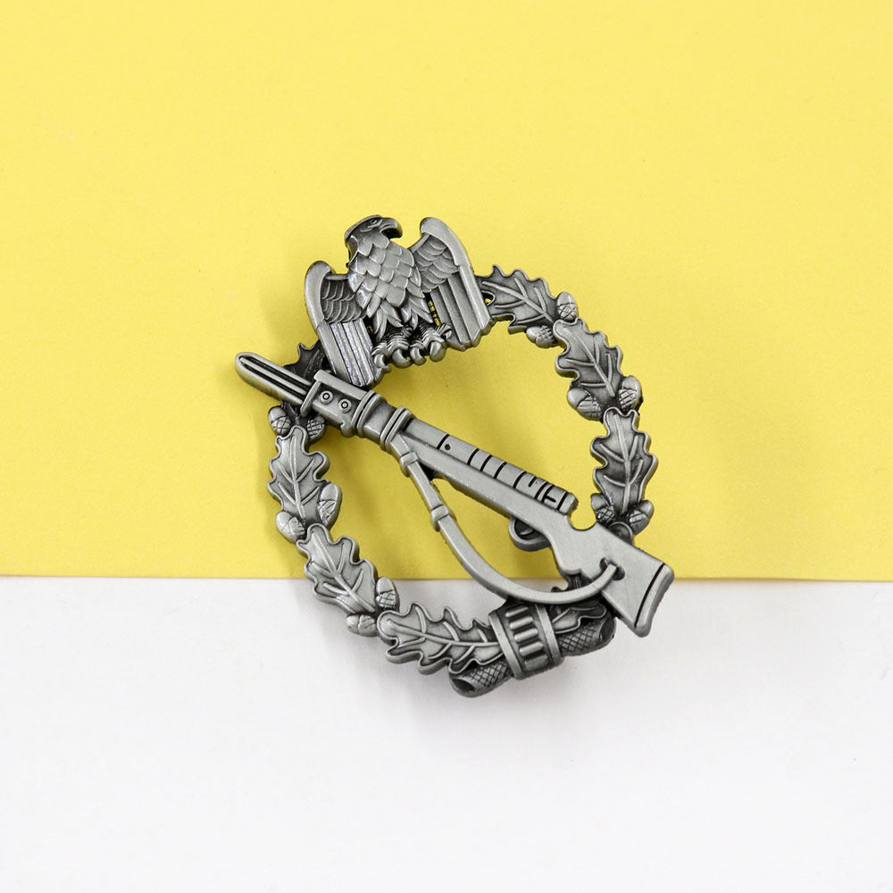 Antique Silver German Infantry Assault Badge Brooch - Wehrmacht Infantry Heritage Pin