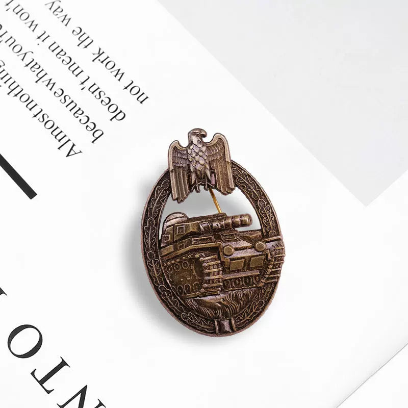 Antique Bronze German Tank Assault Badge Brooch - Panzer Troops Military Heritage Pin