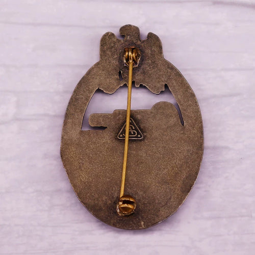 Antique Bronze German Tank Assault Badge Brooch - Panzer Troops Military Heritage Pin