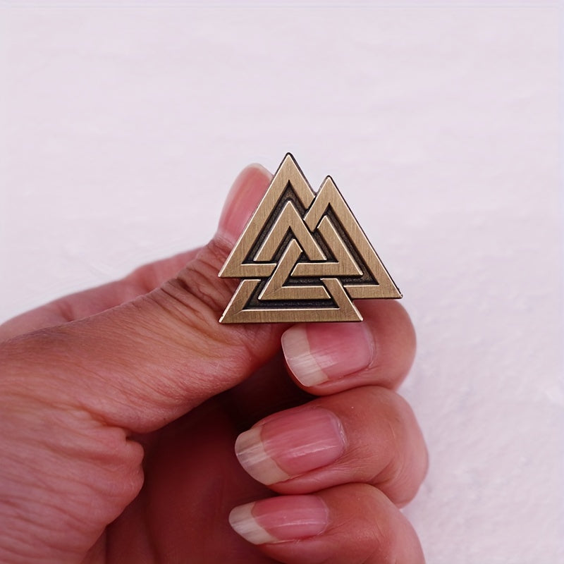 Antique Brass Norse Valknut Brooch - Odin Symbol Viking Jewelry