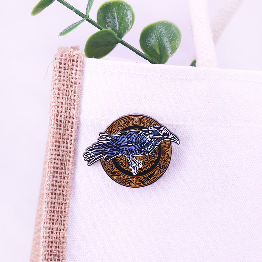Blue Odin’s Raven Rune Brooch - Norse Viking Mystic Symbol Jewelry