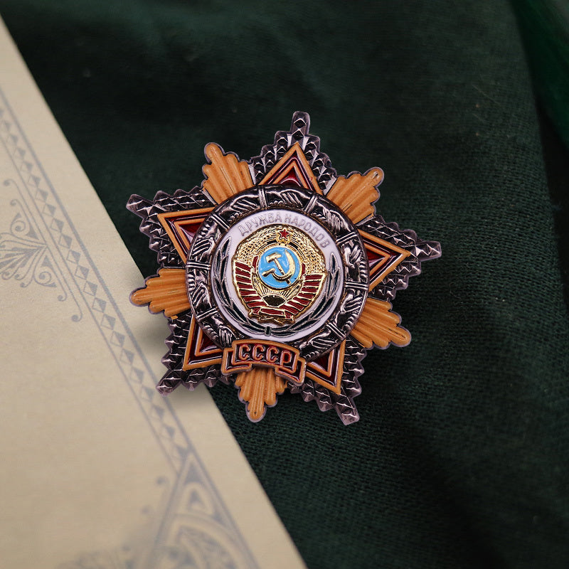 Vintage USSR Friendship of Nations Badge Brooch - Soviet CCCP Military Pin for Collectors