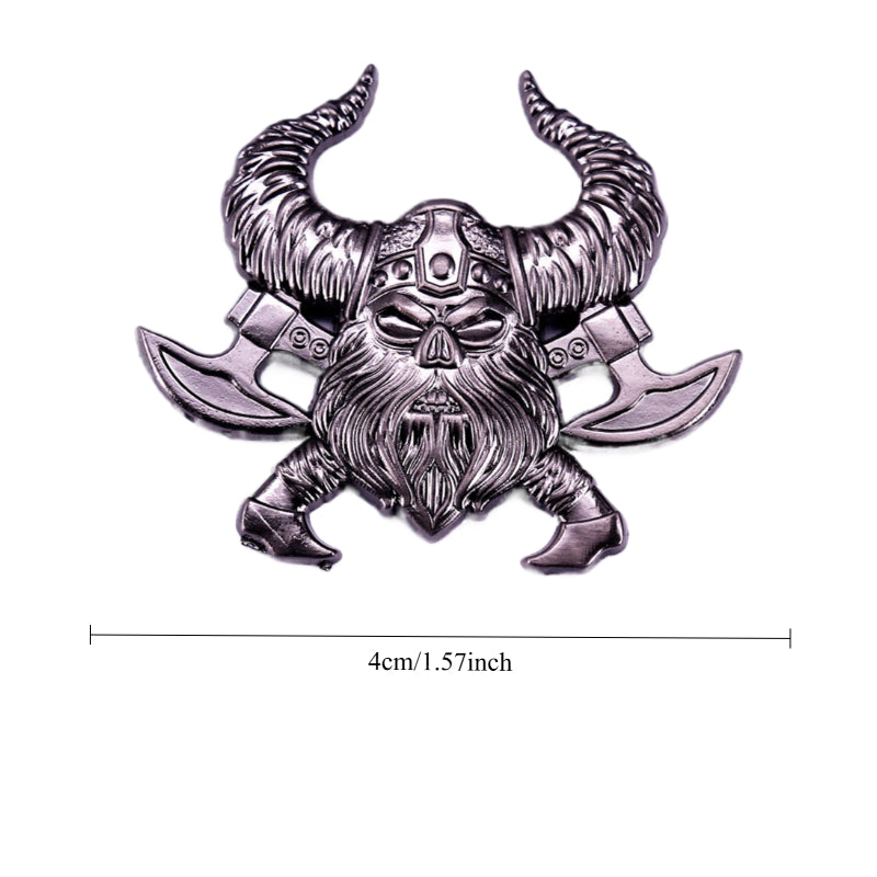 Viking Warrior Skull & Axes Brooch - Norse Horned Helmet Antique Silver Jewelry