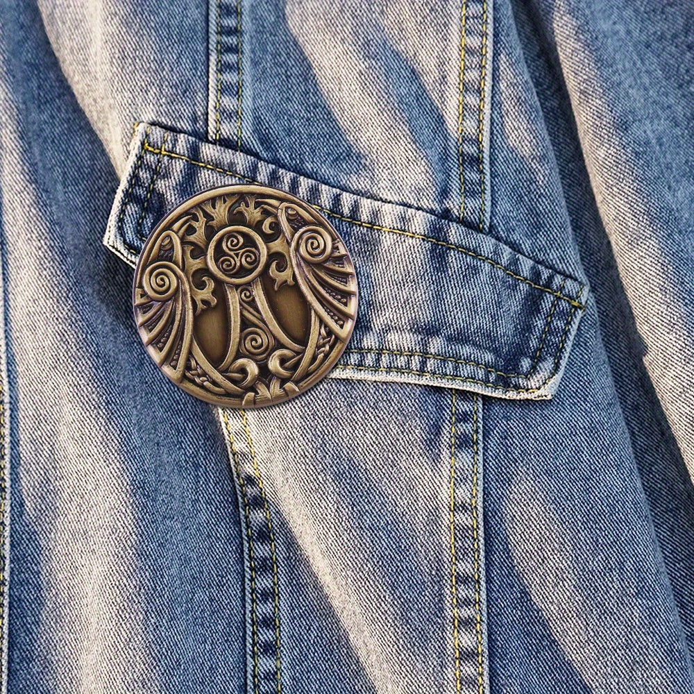 Vintage Celtic Raven Triskelion Brooch - Norse Viking Knotwork Collectible Pin