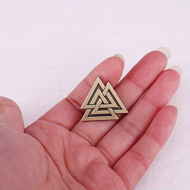 Antique Brass Norse Valknut Brooch - Odin Symbol Viking Jewelry