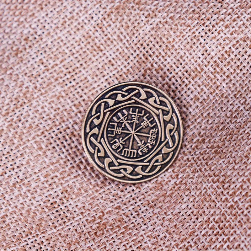 Vintage Viking Vegvísir Compass Brooch - Norse Protection Symbol Collectible Pin