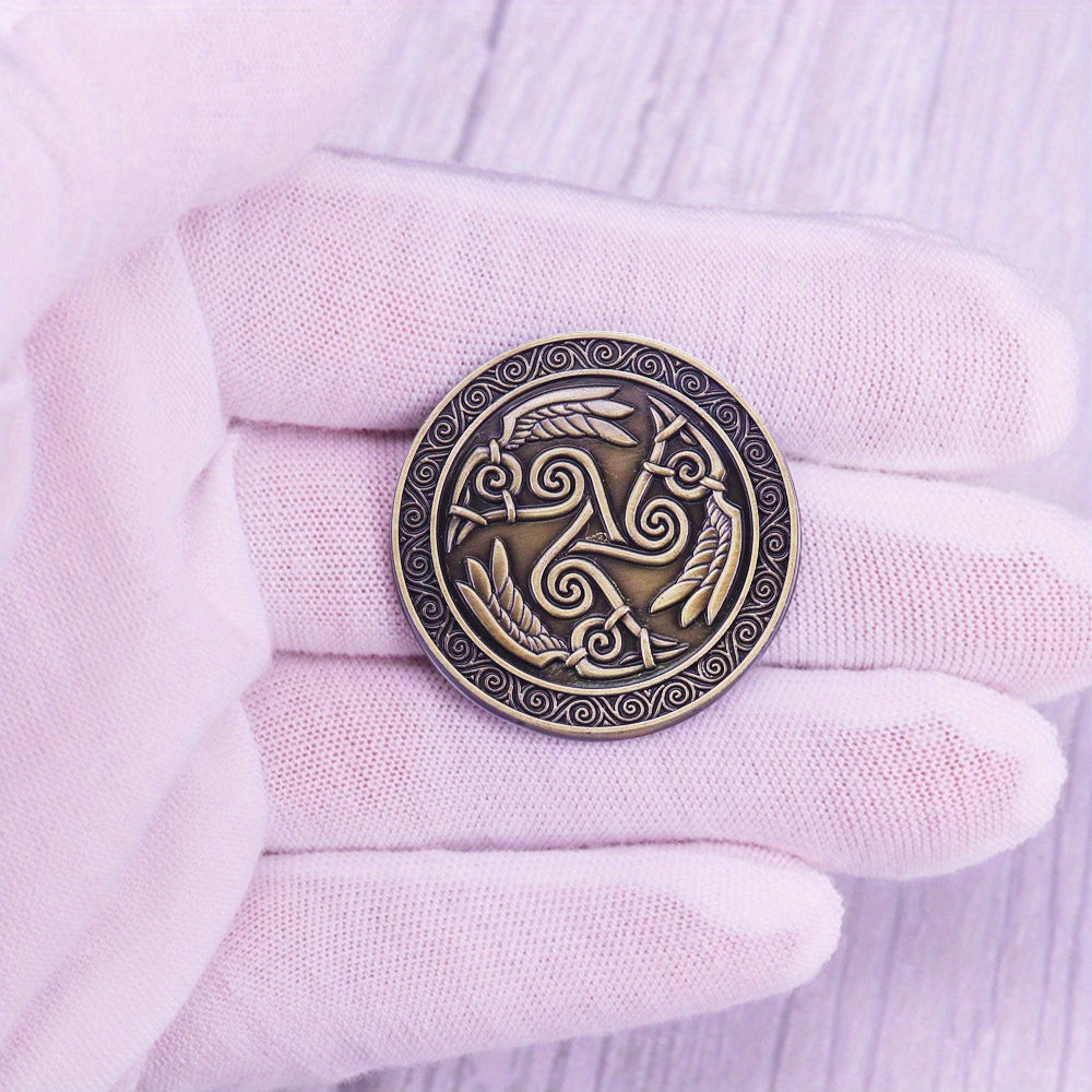 Antique Brass Odin’s Ravens Celtic Knot Brooch - Norse Viking Jewelry